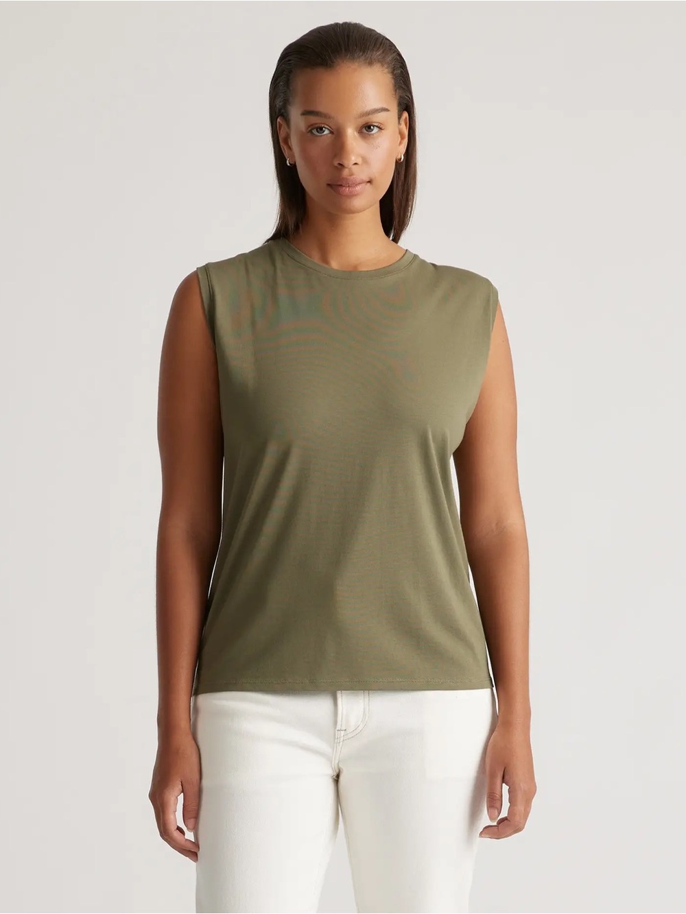 Quince Cotton Modal Muscle Tank Olive Green Crewneck Sleeveless Size Medium